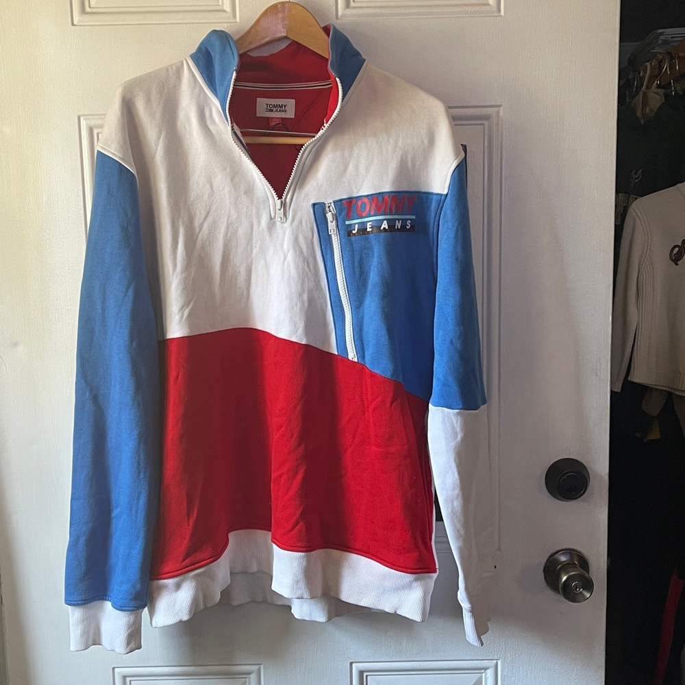 Vintage Tommy Hilfiger Men's Colorblock Sweater - Red, Blue, White XL